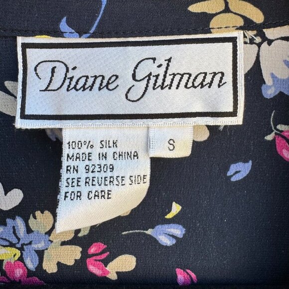 Diane Gilman Navy Floral Button-Up Silk Long Sleeve French Cuff Blouse New S - Picture 5 of 9